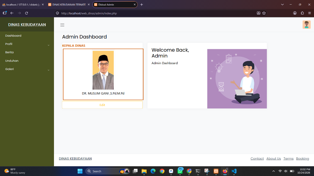 Panel Disbud Admin untuk pengelolaan berita, data pejabat, dan dokumen