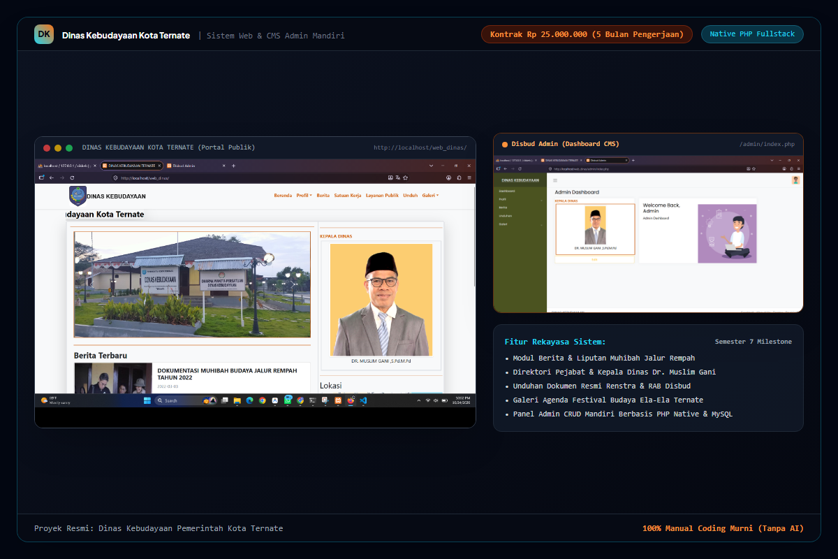Sistem Informasi Web & CMS Dinas Kebudayaan Kota Ternate (Kontrak Rp 25 Juta)