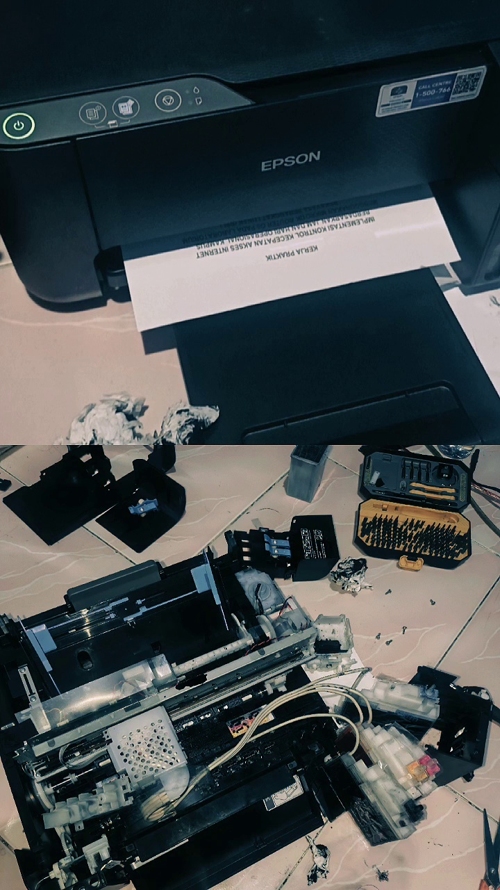 Reparasi mekanisme printer ink-tank dan setup sharing printer
